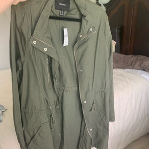 Thigh length army green jacket